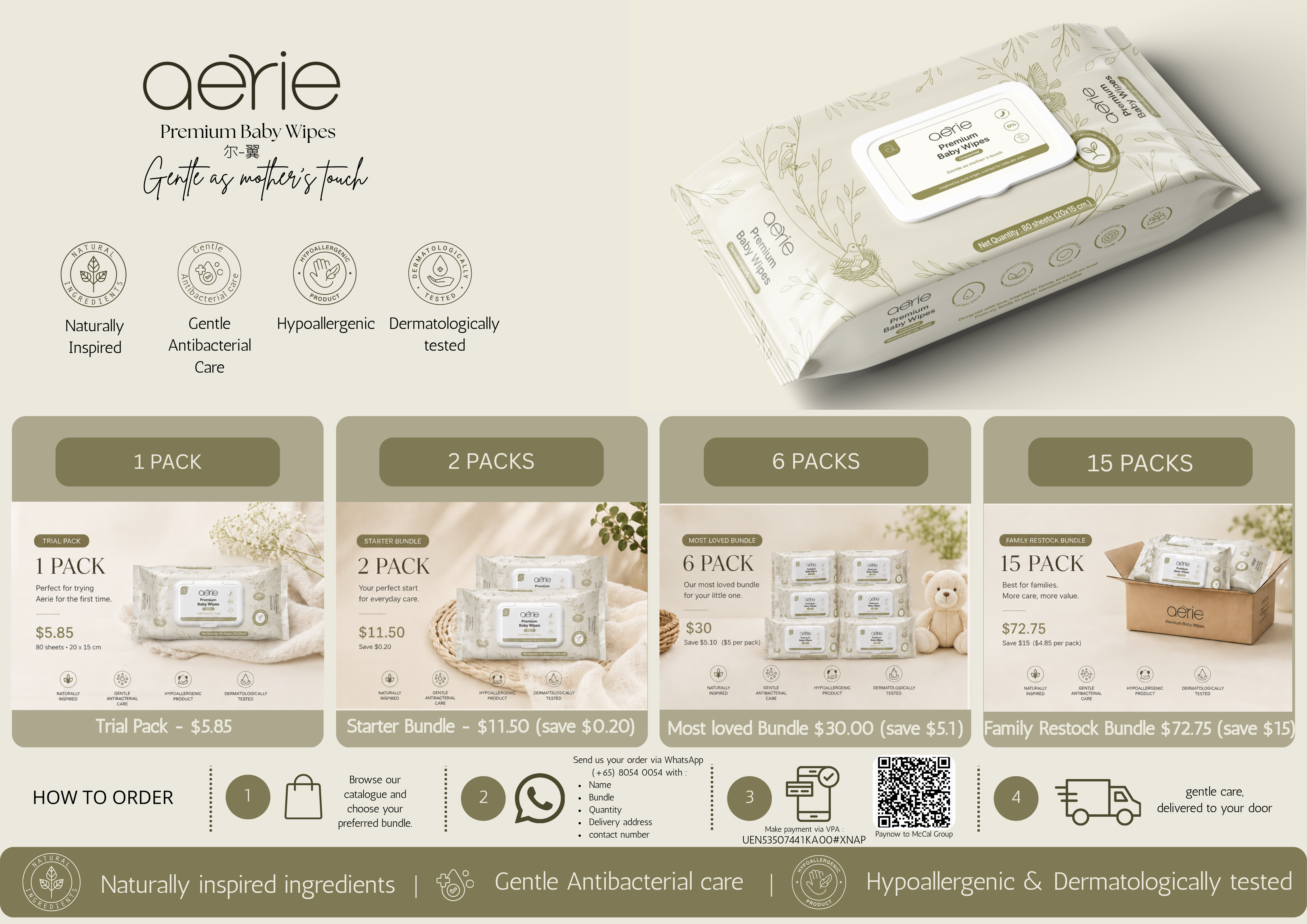 AERIE Premium Baby Wipes (unscented) 80 sheets